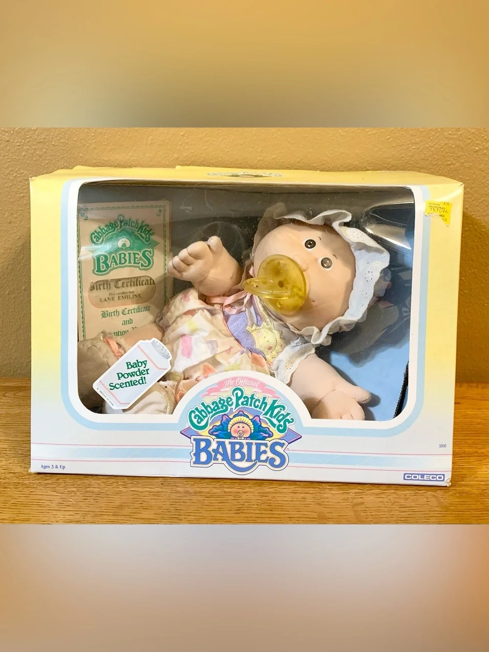Vintage Cabbage Patch Kids Baby Doll With Pacifier In Box Babies LANE EMILINE